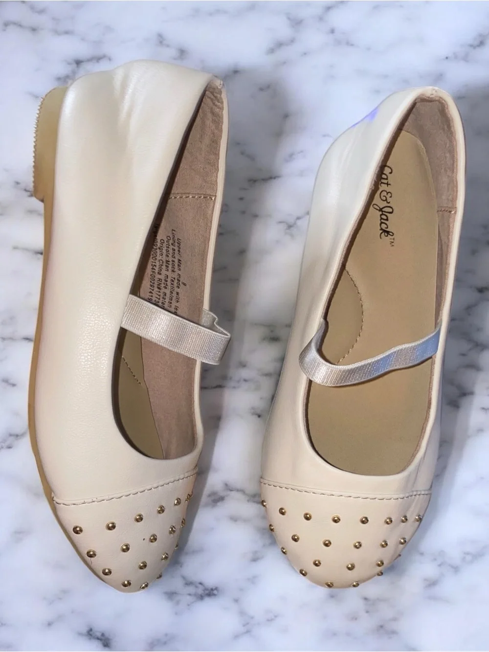 Cat & Jack Toddler Girl Cream Studded Mary Jane Flats - Size 9T